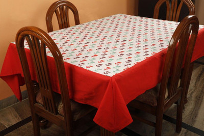Dekor World Cotton 4 Seater Floral Table Cover(Red)