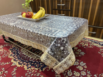 lala hathrasi Self Design 4 Seater Table Cover(White, PVC)