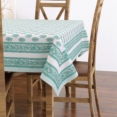 Blocks Of India Cotton 6 Seater Paisley Table Cover(Green)