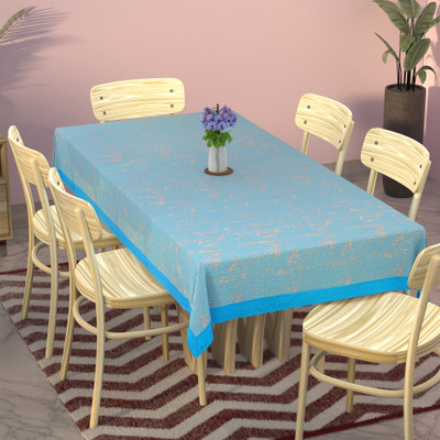 KUBER INDUSTRIES Self Design 6 Seater Table Cover(Sky Blue, Cotton)