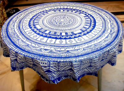 RajoDyana Self Design 4 Seater Table Cover(Blue, White, Cotton)