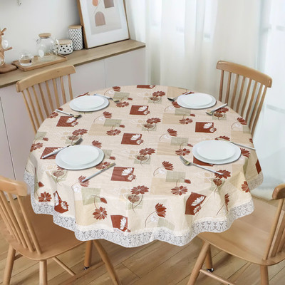 Dakshya Industries PVC 6 Seater Geometric Table Cover(Beige)