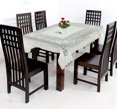 KUBER INDUSTRIES Self Design 6 Seater Table Cover(White, PVC)