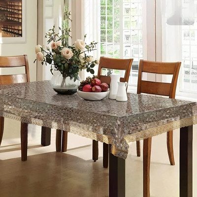 KUBER INDUSTRIES Abstract 6 Seater Table Cover(Golden, PVC)