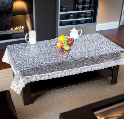 VJ RETAILS PVC, Plastic, Polyester 4 Seater Self Design, Printed, Fleur-de-lis Table Cover(White)