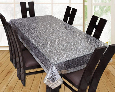 DasHomes Self Design 6 Seater Table Cover(Silver, PVC)