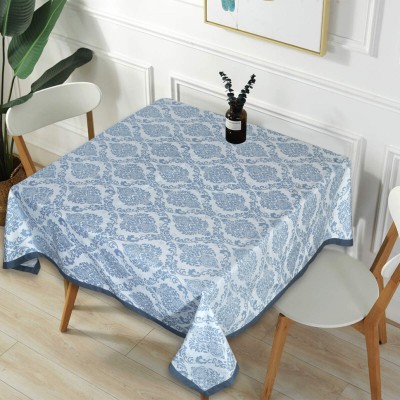 Texstylers Floral 4 Seater Table Cover(Blue Abstract, Cotton)