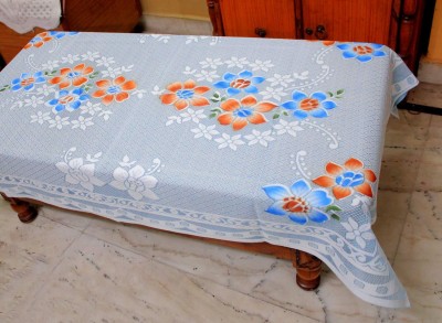 EASTTARDOMM Floral 4 Seater Table Cover(Light Blue (Net Cloth), Cotton)