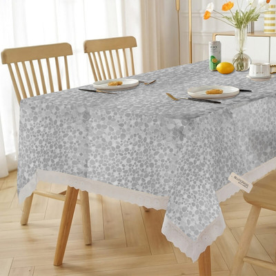 Bluegrass Self Design 6 Seater Table Cover(White, PVC)