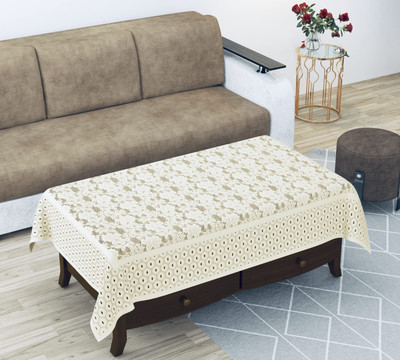 EASTTARDOMM Cotton 4 Seater Floral Table Cover(Cream, Net Cloth)