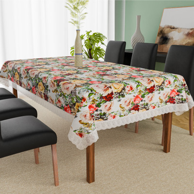 KUBER INDUSTRIES Self Design 6 Seater Table Cover(White, PVC)