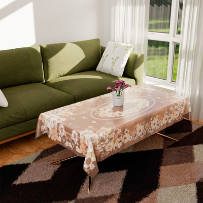 KUBER INDUSTRIES Floral 4 Seater Table Cover(Golden, PVC)