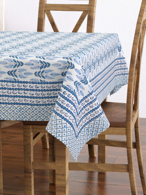 Blocks Of India Cotton 6 Seater Floral Table Cover(Blue)