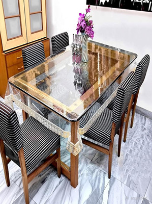 kinderjoy PVC 6 Seater Floral Table Cover(Transparent)