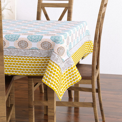 Blocks Of India Cotton 6 Seater Geometric Table Cover(Green)