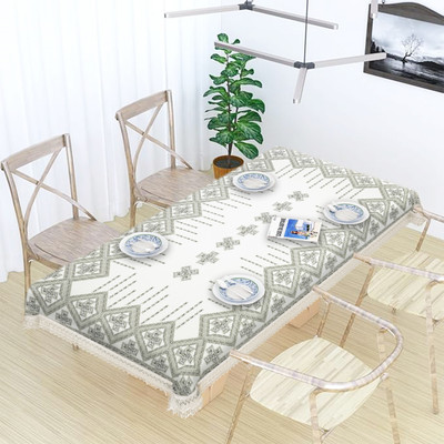 MONKDECOR Abstract 8 Seater Table Cover(White, Cotton)