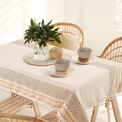 Urban Space Cotton 6 Seater Printed Table Cover(G Border Taupe)