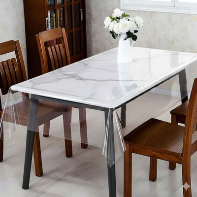 Faizandecor PVC 4 Seater Solid Table Cover(White)