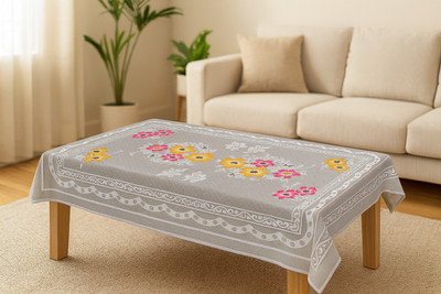 Visutra Cotton 4 Seater Geometric, Floral Table Cover(Orange-yellow, Pink-red, White, Black, Light Grey)