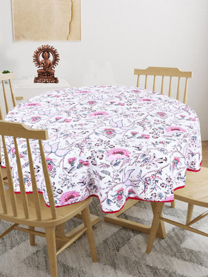 Texstylers Cotton 6 Seater Printed Table Cover(Pink & White)