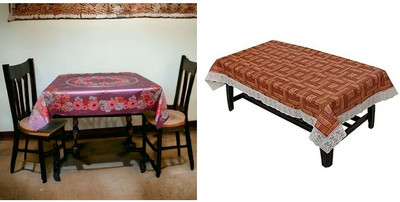 kashtu Polyester 6 Seater Floral Table Cover(Multicolor, Pack of 2)