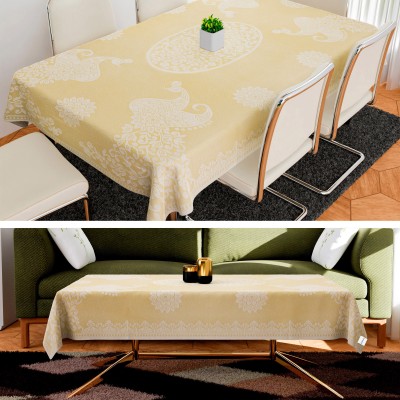 HOMESTIC Self Design 6 Seater Table Cover(Cream, Cotton, Pack of 2)