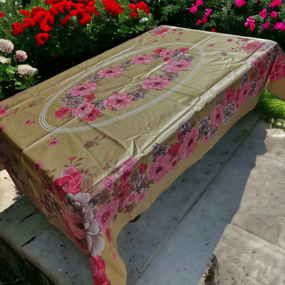Mopak Decor Embroidered 4 Seater Table Cover(Gold, Polyester)
