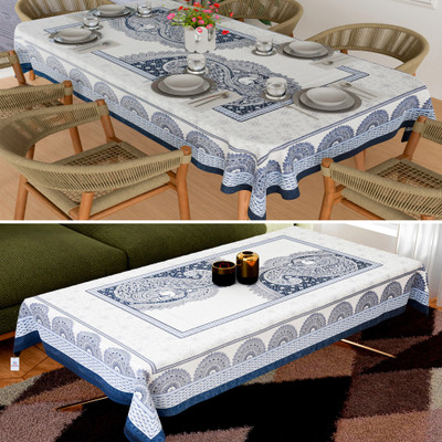 Heart Home Cotton 6 Seater Floral Table Cover(Blue, Pack of 2)