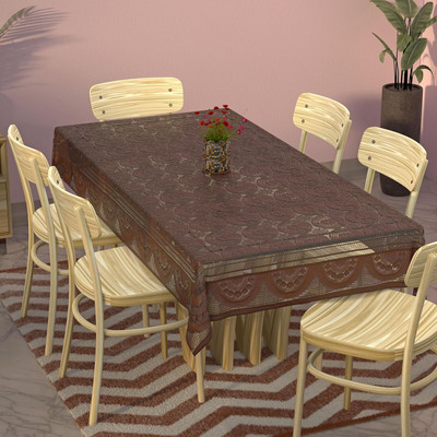 KUBER INDUSTRIES Printed 6 Seater Table Cover(Brown, Cotton)