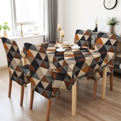 DECORIAN Geometric 4 Seater Table Cover(NAVY GREY GEOMETRIC, Polyester, Cotton, Pack of 5)
