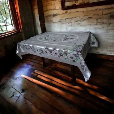 Mopak Decor Printed 4 Seater Table Cover(Silver, Polyester)