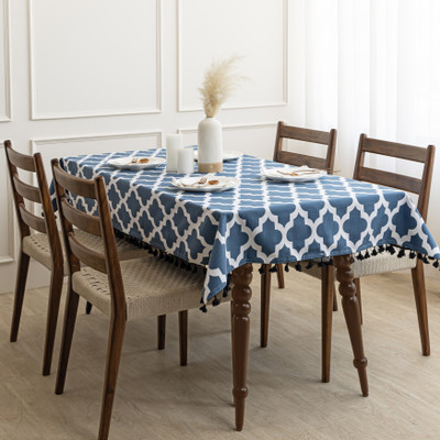HOMEMONDE Cotton 6 Seater Printed Table Cover(Blue - Quatrefoil)