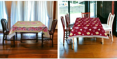 Kashhtu Polyester 6 Seater Floral Table Cover(Multicolor, Pack of 2)