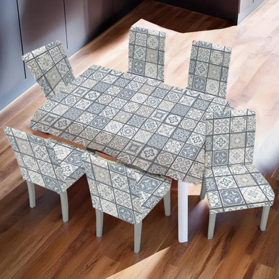 KUBER INDUSTRIES Self Design 6 Seater Table Cover(White and Blue, Polyester, Pack of 7)