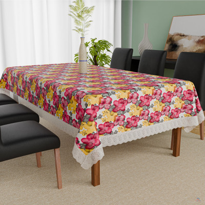 Heart Home PVC 6 Seater Floral Table Cover(White, Red)