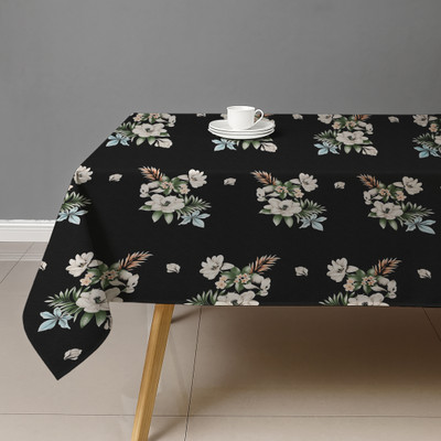Mega Cart Home Cotton 8 Seater Floral, Printed Table Cover(Black Floral Leaf Printed Super-Soft)