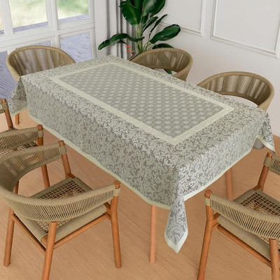 homerz Cotton 6 Seater Floral Table Cover(White)