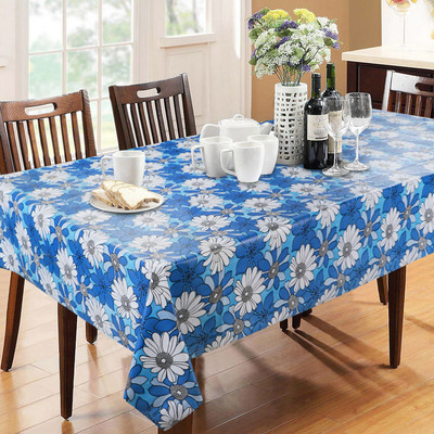 Dakshya Industries PVC 6 Seater Floral Table Cover(Blue)