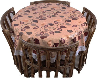 WIN WORLD PVC 8 Seater Printed Table Cover(Brown)