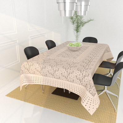 Bigger fish Self Design 6 Seater Table Cover(Peach, Cotton)