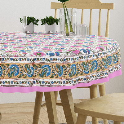 Blocks Of India Cotton 4 Seater Floral Table Cover(Pink)