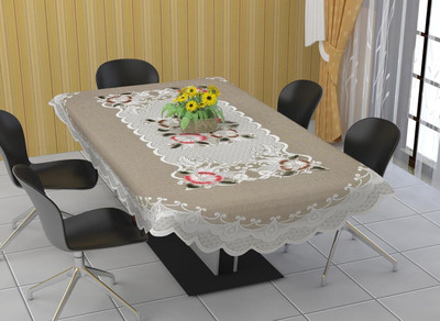 EASTTARDOMM Floral 6 Seater Table Cover(Beige, Cotton)