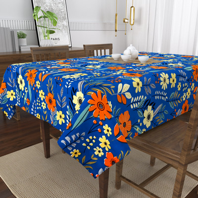 HappyKraft Cotton 4 Seater Floral Table Cover(Dark Blue)