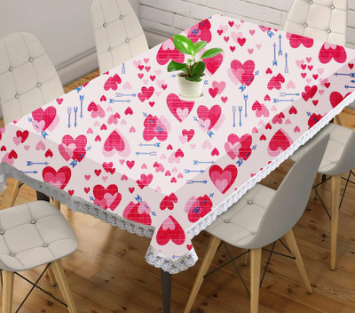 JM Homefurnishings PVC 4 Seater Self Design Table Cover(Pink, White)