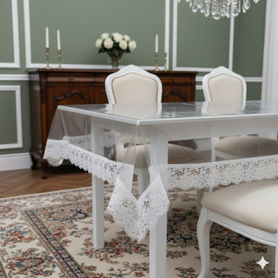 Faizandecor Solid 6 Seater Table Cover(Transparent, PVC)