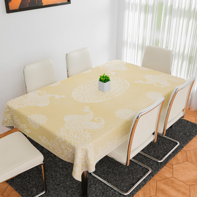 KUBER INDUSTRIES Self Design 6 Seater Table Cover(Cream, Cotton)