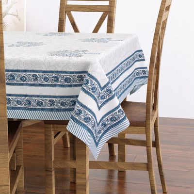 Blocks Of India Cotton 6 Seater Paisley Table Cover(Blue)