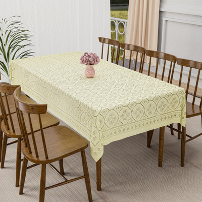 KUBER INDUSTRIES Self Design 6 Seater Table Cover(Yellow, Cotton)