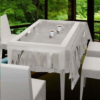 DasHomes Self Design 6 Seater Table Cover(Silver, PVC)