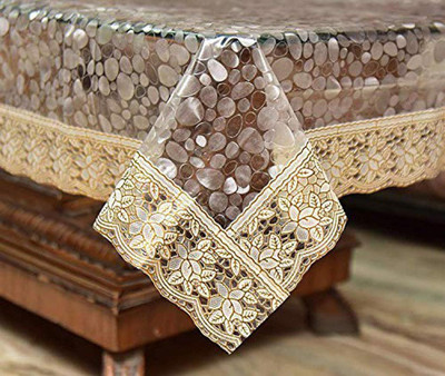 Shri Ganesh Handloom Self Design 6 Seater Table Cover(Transparent, Gold, PVC)